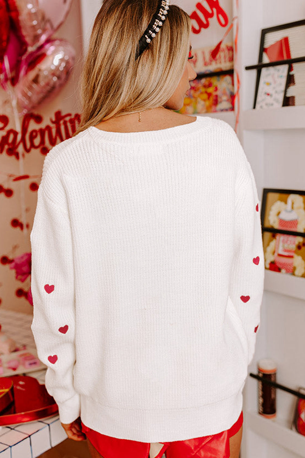 Heart Round Neck Long Sleeve Sweater