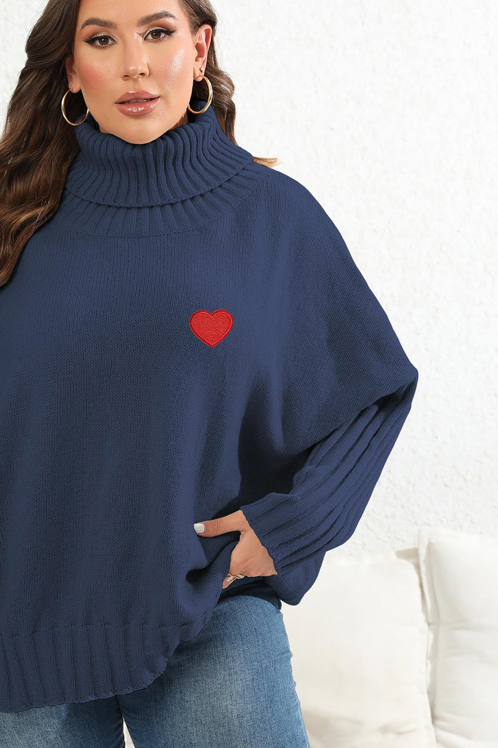 Plus Size Turtle Neck Long Sleeve Sweater